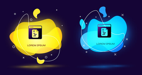 Black Software, web developer programming code icon isolated on black background. Javascript computer script random parts of program code. Abstract banner with liquid shapes. Vector