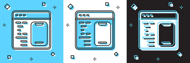 Set Software, web developer programming code icon isolated on blue and white, black background. Javascript computer script random parts of program code. Vector