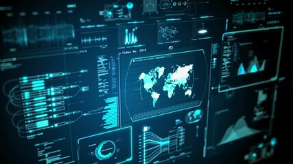 World map blue abstract strategic or business HUD