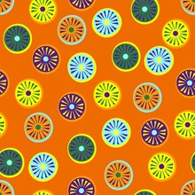 Bright And Vibrant Orange, Purple, Yellow And Green Repeat Abstract Pattern