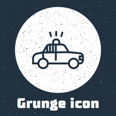 Wall Mural - Grunge line Police car and police flasher icon isolated on grey background. Emergency flashing siren. Monochrome vintage drawing. Vector