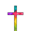 Cross made in colorful low poly design. Abstract crucifix in colors, vector illustration isolated on white background.