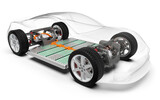 Fototapeta Natura - Elektroauto, Elektrofahrzeug mit Akkuantrieb, transparent dargestellter PKW, 3D Rendering