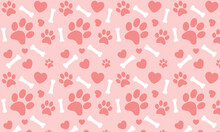 Pink Dog Paw Isolated Dog Bone Seamless Pattern Vector, Love Puppy Pattern Vector Illustration