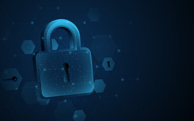Poster - Digital padlock with data protection privacy concept. Abstract cybersecurity network high-tech digital technology background