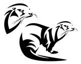 Fototapeta  - wild otter black and white vector outline - kalan head and side view portrait design