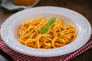 Sticker - Spaghetti with tomato sauce and basil on a plate