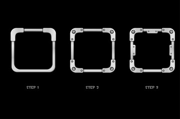 Metal frame avatar, iron square template 3 steps of drawing for ui game.