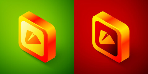 Poster - Isometric Paper airplane icon isolated on green and red background. Square button. Vector