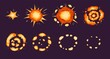 Explosion animation. Cartoon bomb exploding effect with smoke and particles. Fire blast frames, comic boom sprite sheet for games vector set. Atomic explode movement, bright burst, detonation