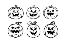 Halloween Pumpkin Icon Set, Jack O Lantern Icons, Halloween Pumpkin Faces. Vector Illustration