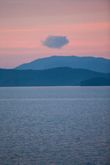 Scenic landscape view of island during sunset