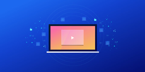 Canvas Print - interactive video content, business media technology, video marketing and advertising with viral con