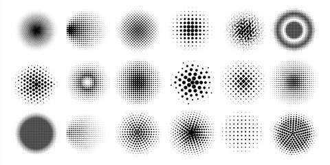 Wall Mural - halftone circles. abstract comic pop art graphic elements. dots shapes with shadow gradient effects.