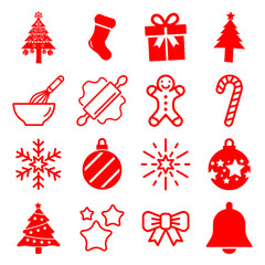 Wall Mural - snvi9 SetNewVectorIllustration snvi - 16 red christmas icons . vector set . line filled version . simple flat - isolated transparent background - graphic design elements . AI10 / EPS10 . g10556