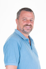 friendly face smiling middle aged handsome man in white background side view portrait