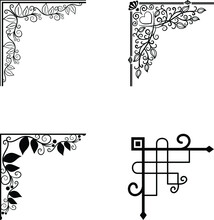 Ornamental Floral And Geometric Corners In Different Style. Vector Set Of Design Black And White Illustration
