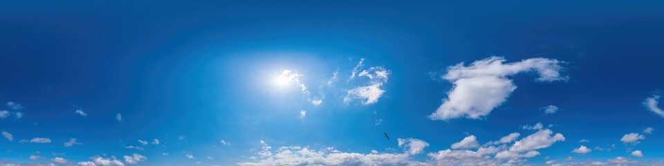 Wall Mural - blue sky panorama with cirrus clouds in seamless spherical equirectangular format. full zenith for u