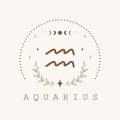 aquarius. zodiac sign in boho style. astrological icon isolated on white background. mystery and eso