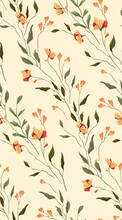 Seamless Floral Pattern. Light Wedding Atmosphere. Delicate Wildflowers, Various Twigs And Leaves Are Woven Into Two Floral Lines. Vector.