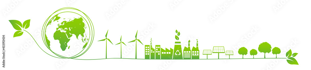 Banner design for World environment day, Sustainability development, Ecology friendly and Green Industries Business concept, Vector illustration - obrazy, fototapety, plakaty 