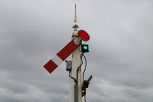 A Closeup View Of A Signal On A Narrow Gauge Welsh Heritage Railway.