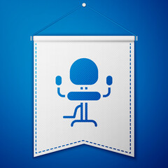 Poster - Blue Barbershop chair icon isolated on blue background. Barber armchair sign. White pennant template. Vector