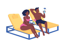 Romantic Getaway Flat Color Vector Faceless Characters. Idyllic Vacation With Spouse. Spending Free Time Near Swimming Pool Isolated Cartoon Illustration For Web Graphic Design And Animation