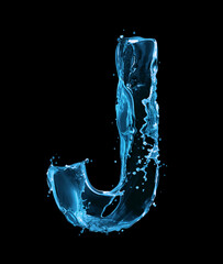 Wall Mural - Latin letter J made of water splashes on a black background