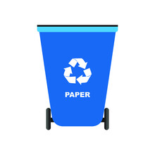 Blue Recycle Bins With Recycle Symbol For Paper Isolated On Blank Background Vector Illustration. Editable And Changeable Color.
