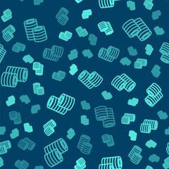 Green line Casino chips icon isolated seamless pattern on blue background. Casino gambling. Vector