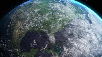 Wall Mural - sunrise and and cloudy rotate on the earth in space with star in universe. world realistic atmospher