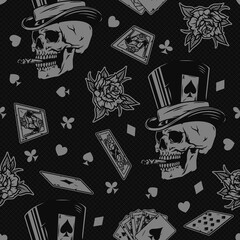 Poster - Gambling vintage monochrome seamless pattern