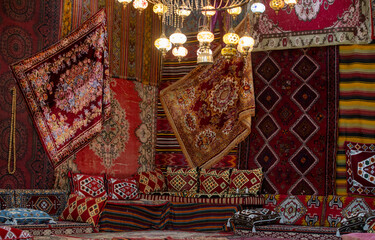 Interior of the old village house. Turkish culture. Local name şark köşesi