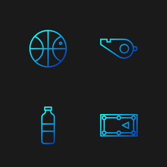 Poster - Set line Billiard table, Bottle of water, Basketball ball and Whistle. Gradient color icons. Vector