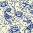 Seamless background with koi fish, waves, and flowers in Japanese style. this design can be used as a print for fabric as well as for many other creative products