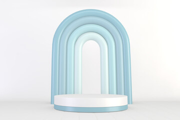 Cyan pedestal design for product show, 3D rendering