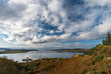 Looking out towards Aultbea on Loch Ewe, with the Isle of Ewe to the left, near Drumchork on the west coast of Scotland.