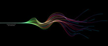 Vector Abstract Wave Lines Flowing Dynamic In Colorful Spectrum Colors Isolated On Black Background For Concept Of Modern, Technology, Digital, Communication, Science, Music.