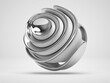 3d render of abstract black and white art with surreal 3d organic ball in curve wavy smooth and soft bio forms in glossy silver metal material with white matte plastic parts on light grey background