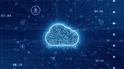 Wall Mural - motion graphic of blue cloud computing storage with technology futuristic icon elements abstract bac