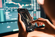© oatawa - Closeup - Woman is checking Bitcoin price chart on digital exchange on smartphone, cryptocurrency future price action prediction.