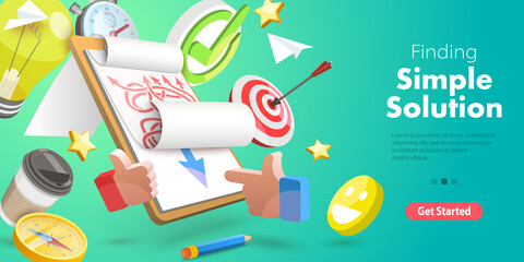 3D Vector Conceptual Illustration of Finding a Simple Solution, Solving a Hard Problem