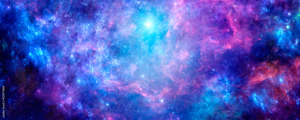 Bright purple cosmic background with nebula and stardust - obrazy, fototapety, plakaty 
