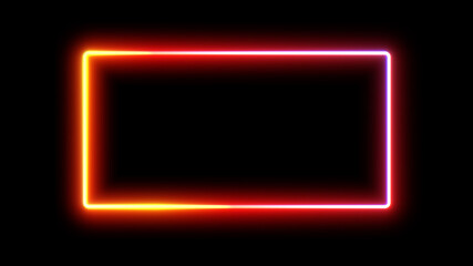 neon frame.glowing rectangle on black background.geometric glow outline shape or laser glowing lines