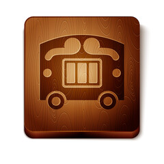 Sticker - Brown Circus wagon icon isolated on white background. Circus trailer, wagon wheel. Wooden square button. Vector