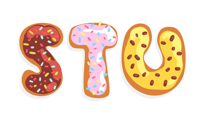 Canvas Print - STU Cookie Alphabet Letters, Sweet Glazed Baking Biscuit Font Cartoon Vector Illustration