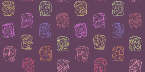 Wall Mural - Seamless pattern with assorted sandwiches graphic illustration