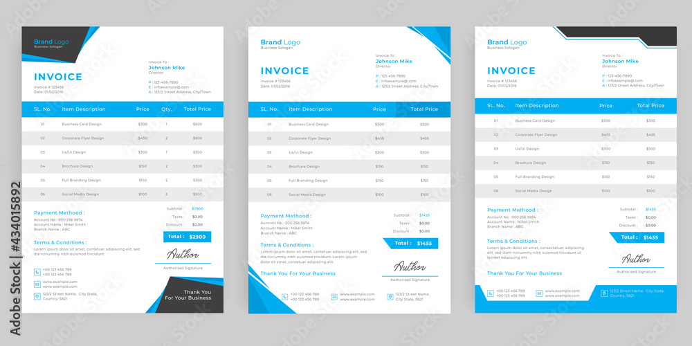 Clean and Minimal business modern invoice template vector design Stock ...