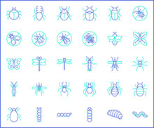 Set Of Insect And Bug Icon Line Style. Contains Such Icons As Mosquito, Mantis, Moth, Ant, Bug Stick, Ladybug, Mite, Natural And Other Elements. Customize Color, Easy Resize.